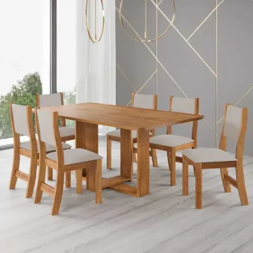 MESA AMADEIRA LUAR COM 6 CADEIRAS - PAGUE SÓ NA ENTREGA!