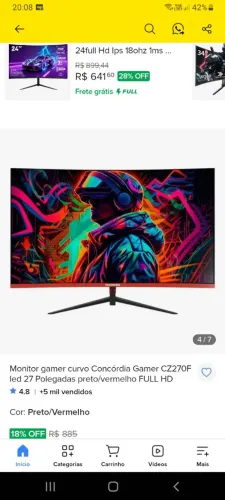 Monitor curvo 27 polegadas.