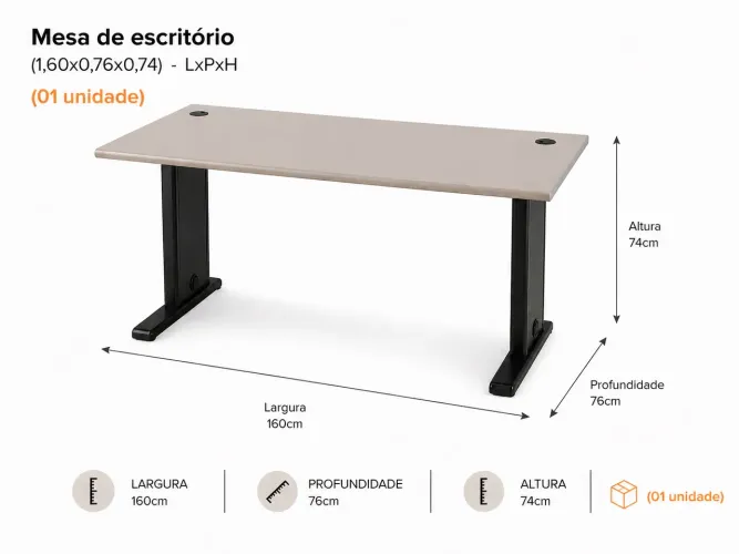 Mesa de Escritório 1,60m - Excelente Estado