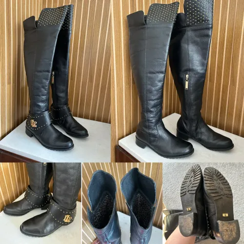 Bota Lança Perfume Couro Legítimo Over The Knee Preta c/ Tachas 34