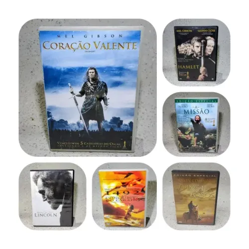 Lote 6 DVDs Épico Histórico - Coração Valente (5 Oscars) + Dança com Lobos (7 Oscars)