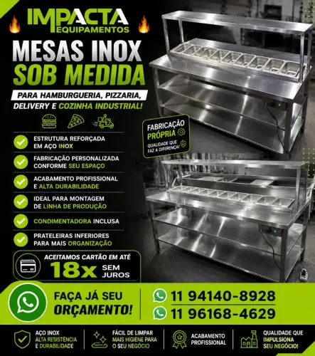 Mesa inox Com condimentador personalizado para hamburguerias, pizzarias, delivery 