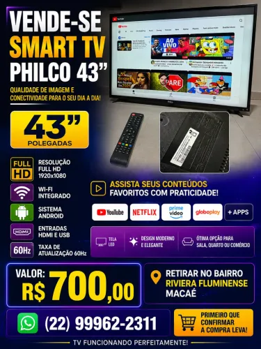 SMART TV PHILCO 43? FULL HD - APENAS R$ 700,00