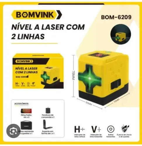 Nivel A Laser Verde Bomvink 2 Linhas Profissional 20m