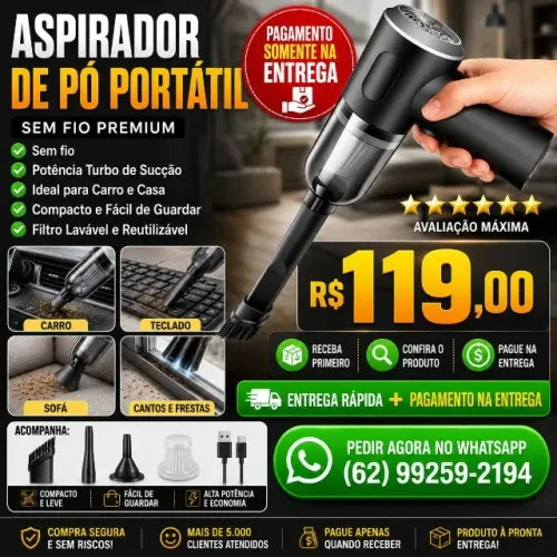 Aspirador de Pó Portátil Sem Fio Turbo | Pagamento na Entrega