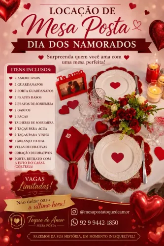Dia dos namorados, evento em casa, locação de mesa posta