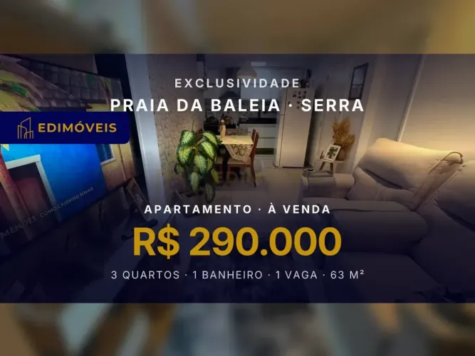 Praia da Baleia: Apartamento 3 quartos em condomínio com área de lazer completa