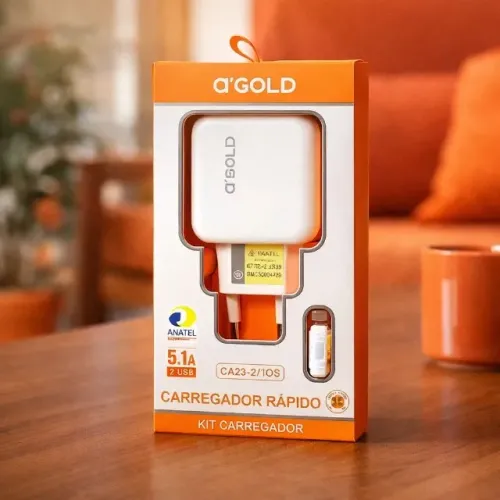 Kit Carregador Rápido 5.1A 25W para iPhone CA23-2/iOS A' Gold