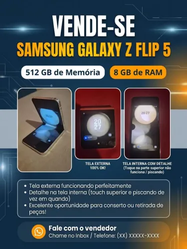 Samsung Zflip 5, 512gb/8gb, leia a descrição.