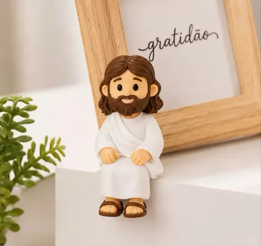 Mini Jesus Sentado 3D - Decoração para Monitor, Mesa, Nicho e Carro