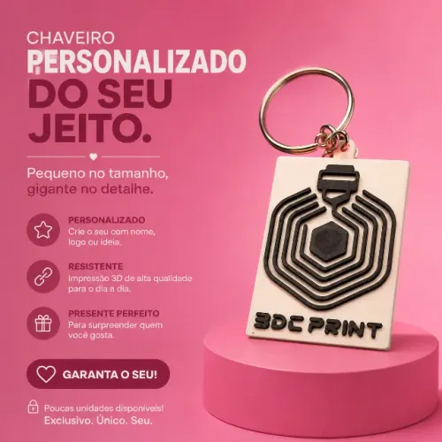 Chaveiro personalizado impresso em 3D