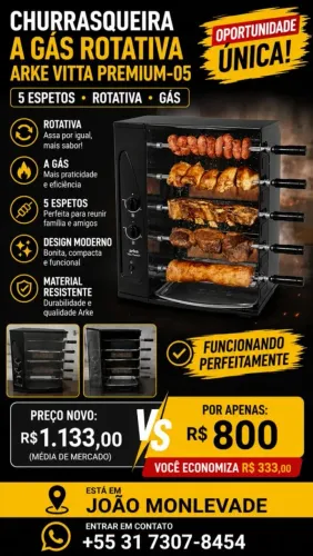 Churrasqueira a gás rotativa Arke