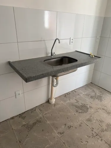Pia granito cinza com Cuba docol cozinha 