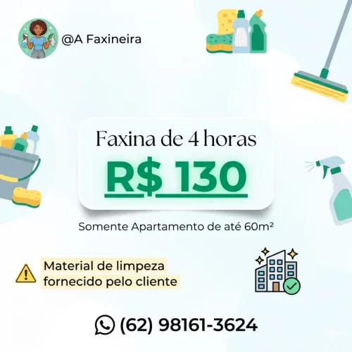 Faxina de 4 horas por R$ 130. Promoção por tempo limitado!