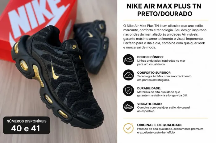 Nike Air Max Plus TN Preto e Dourado
