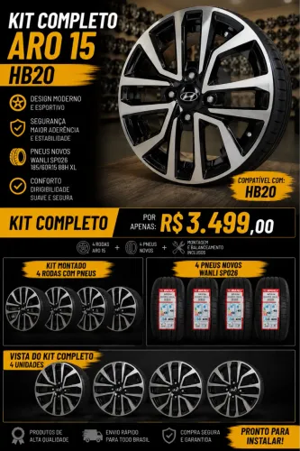 Rodas aro 15 hb20 4/100 novas + pneus novos 