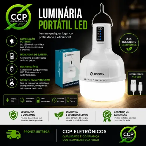 Luminária Portátil Onistek ON-LU110 - Iluminação prática e versátil