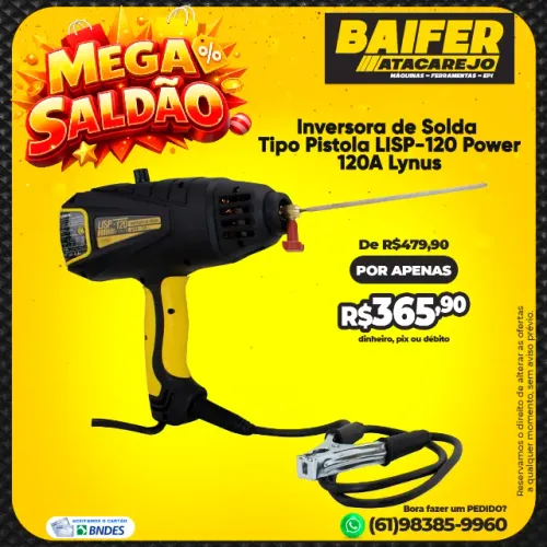 Inversora de Solda Tipo Pistola LISP-120 Power 120A Lynus
