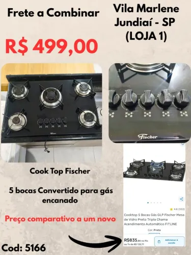Cook Top Fischer 5 Bocas Automático convertido para gás encanado