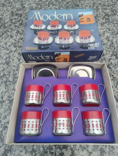 Jogo De Xícaras De Café Vintage Wolff Inox Modern Line - Na Caixa