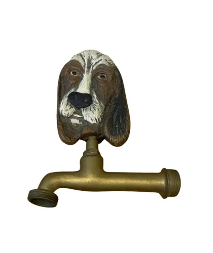 Torneira Decorativa Jardim Cachorro em Metal Dourado 18cm