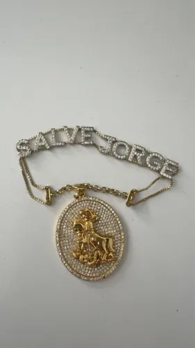 Pingente e pulseira São Jorge com zircônia