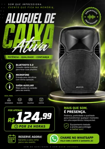 Aluguel,/locação de caixa ativa e microfone 