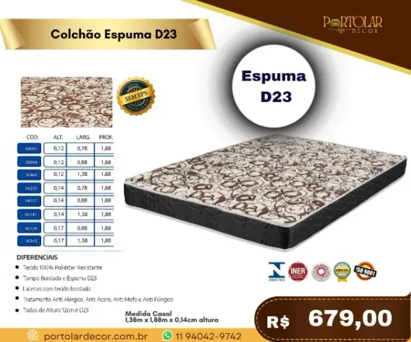 Colchão Espuma D23, a pronta entrega