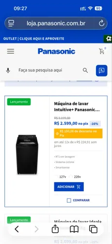 Máquina de lavar 18kg Panasonic