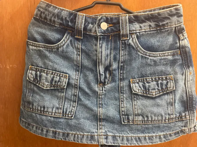 Shorts saia jeans cintura alta