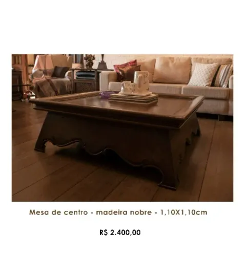 Mesa de centro - madeira nobre - 1,10 x1,10 m