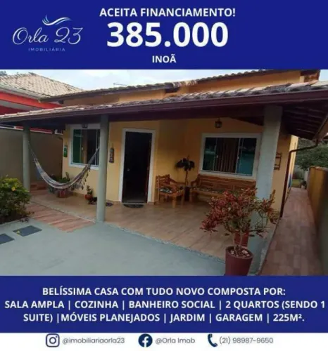 INOÃ, ORLA 23 IMOBILIÁRIA VENDE! EXCELENTE CASA TOTALMENTE MOBILIADA EM MARICÁ. 
