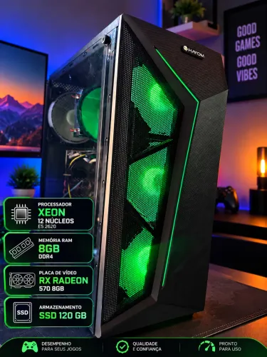 PC Gamer Xeon 12 Núcleos + RX 570 8GB + 8GB DDR4 + SSD
