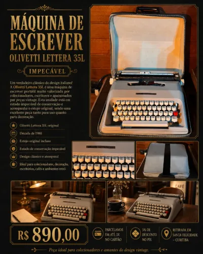 MÁQUINA DE ESCREVER OLIVETTI LETTERA 35L - IMPECÁVEL