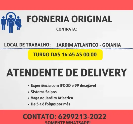 ATENDENTE DE DELIVERY NO JARDIM ATLANTICO