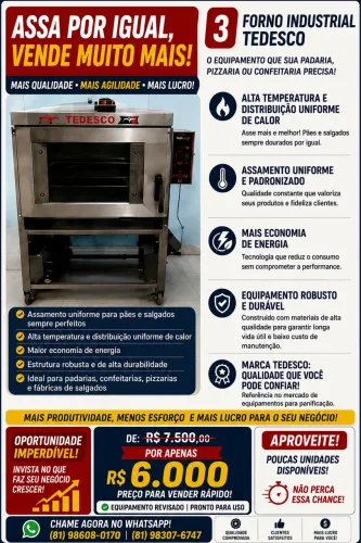 ? FORNO INDUSTRIAL TEDESCO - PRONTO PARA TRABALHAR | OPORTUNIDADE! ?