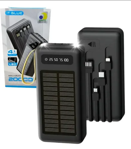 Carregador Portátil Power Bank Energia<br>Solar 20000mah 5 Em 1