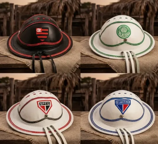 Chapéu de Couro Legítimo Estilo Nordestino Vaqueiro Bordado clubes