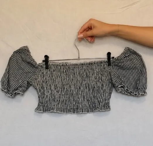 Cropped Ciganinha Xadrez com Lastex TAM P/M