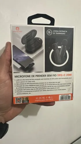 Microfone de Prender Sem Fio H?Maston Tipo-C 2 em 1 com Estojo e Alcance de até 20 Metros