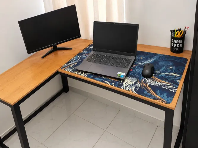 Mesa escritório rústica em L