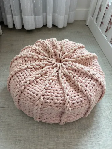 Puff decorativo casa riachuelo tricot rosa claro