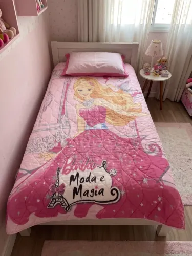 Colcha Barbie Cobre Leito Infantil Barbie Moda e Magia Lepper