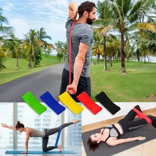 KIT C/ 5 FAIXAS ELÁSTICAS PRA EXERCÍCIOS FÍSICOS 