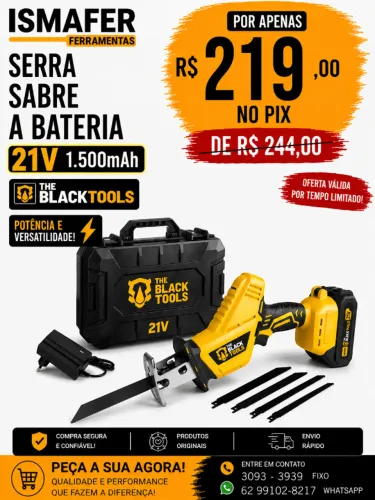 SERRA SABRE A BATERIA 21V THE BLACK TOOLS - TCR21B