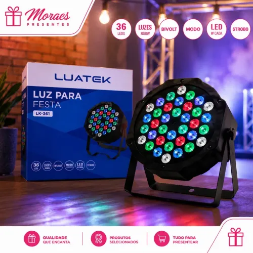 ? Luz para Festa Luatek LK-361 com 36 LEDs RGBW, efeito strobo e bivolt automático!