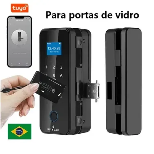 Fechadura Digital P/ Porta de Vidro X7 C/ Biometria, Senha Tag e App via Wi-Fi