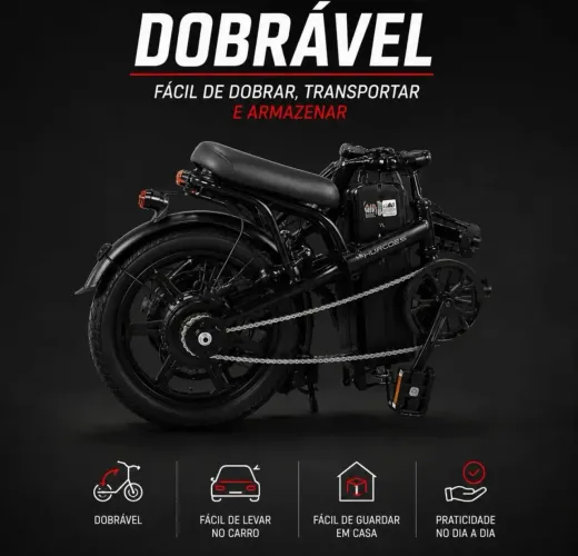 Bicicleta Elétrica Dobrável 350w Bateria 48v 7.8ah