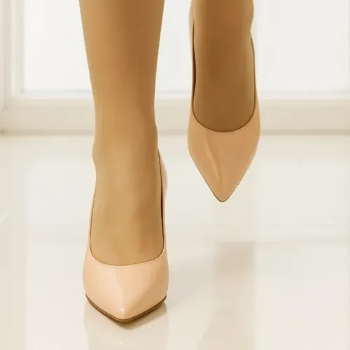 scarpin nude salto bloco bico fino tam 34