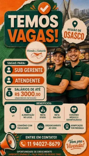 Vaga de atendente para super shopping e Osasco região continental 